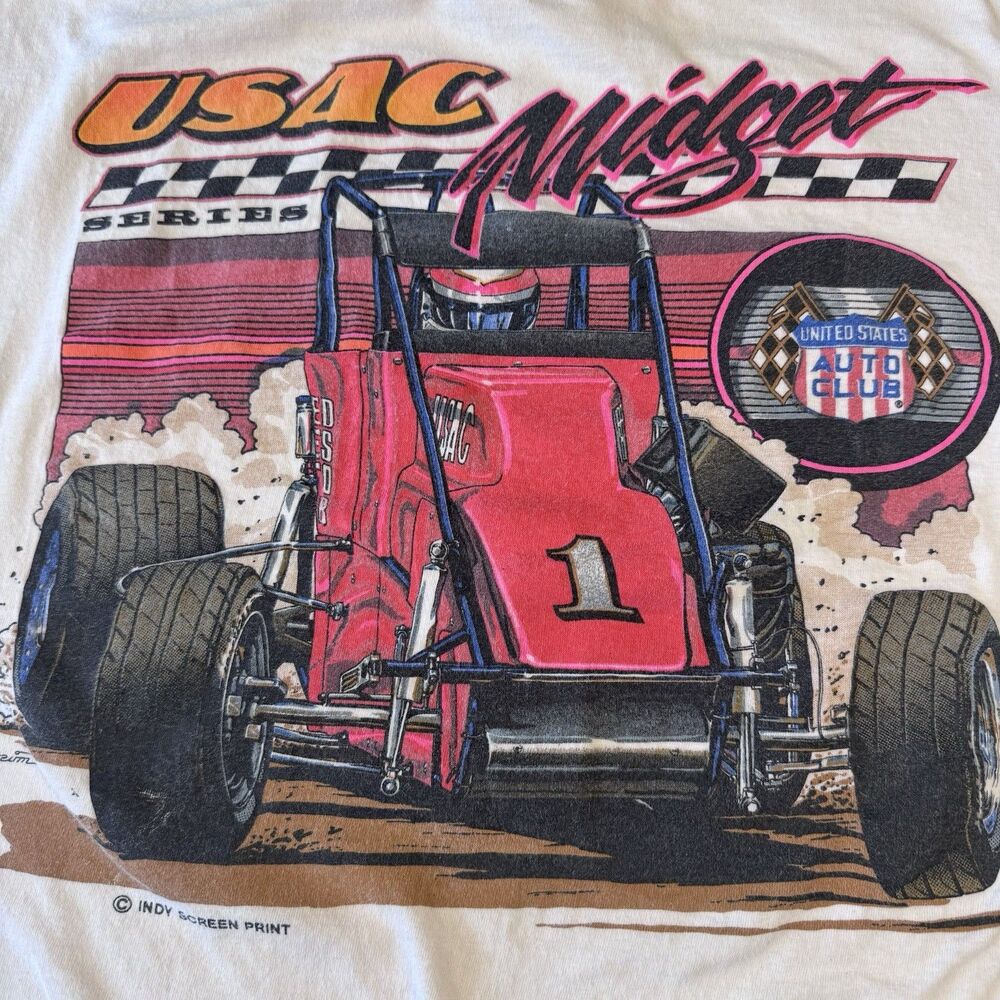 Vintage 90s USAC Midget Racing Oneita XL T Shirt USA Auto Club Sprint Car Double